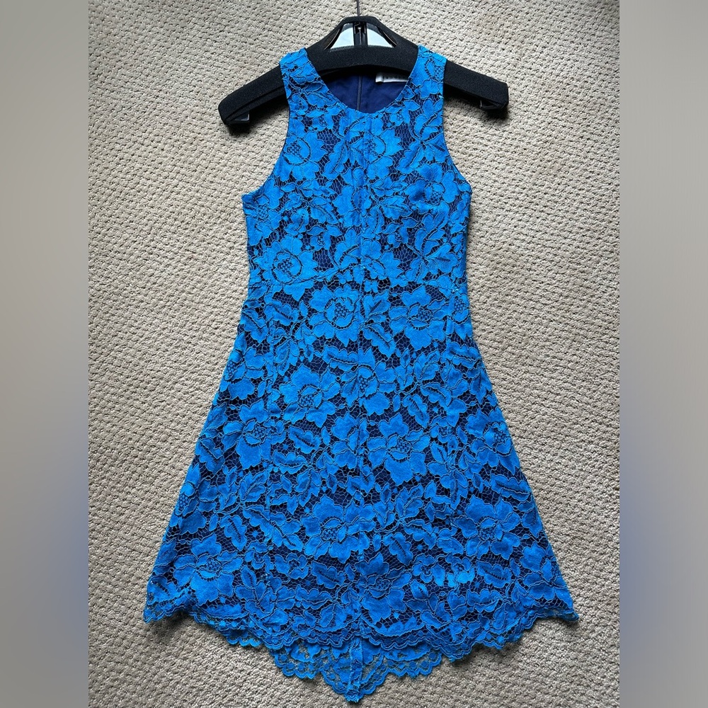 Sandro lace blue mini dress S size once time used 99%new